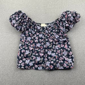 Nation LTD Angel Bubble Sleeve Top Midsommer Navy Blue Floral Pima Cotton Poplin